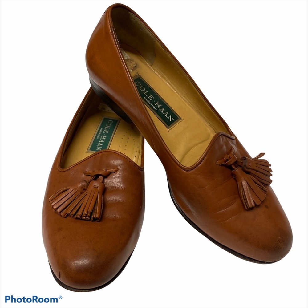 Cole Haan Cognac Tasseled Leather Flats